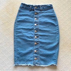 Button up jean skirt it is knee length.